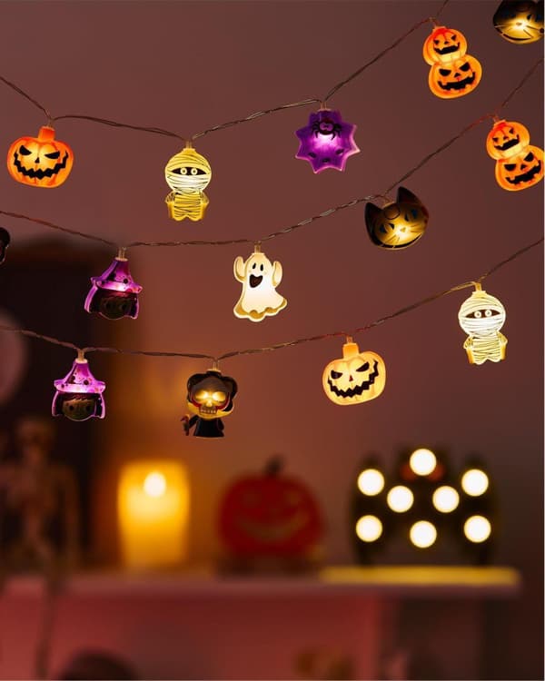 Halloween String Lights, 3 Meters Long, 20 LED Beads, Battery Operated, 8 Flashing Modes
