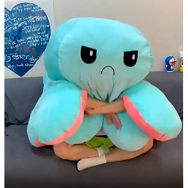 Super Iso Iso Kääntyvä Octo-Pehmolelu Kaksipuolinen Kääntyvä Nuken Octo-Pehmolelu 20 cm pink to dark blue 20