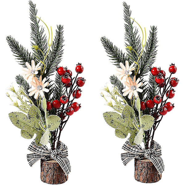 Set of 2 Miniature Artificial Christmas Trees, 9.5''