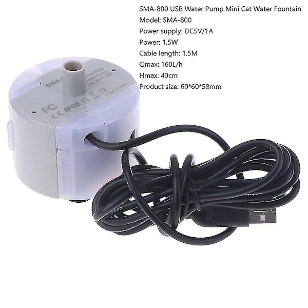 SMA-800 Vattenpump för Djurfontän, Lågt Ljud, Borstlös Motor, Dränkbar - m.39