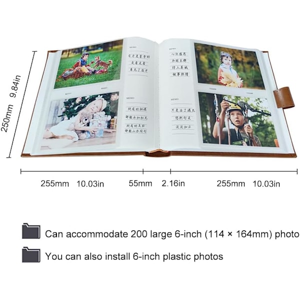 200 Fotos Slip-in Fotoalbum 25,5 x 25 cm, DIY Memory Album til Baby, Venner, Familie Brown