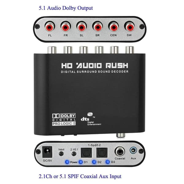 Digital Lyddekoder Konverter Digital 5.1 Audio Dekoder RCA