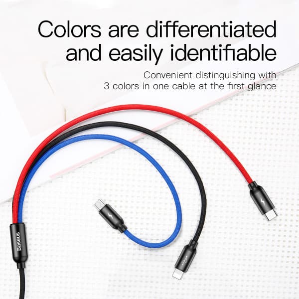 Baseus 3-i-1 multilader, USB-C/Lightning/MicroUSB, 3,5A, 1,2m