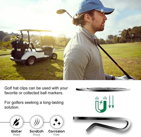 Magnetisk golfbollsmarkör med kepsclip, 3-pack zinklegeringsclips med stark magnet för golfare, golftillbehörspresent, silver