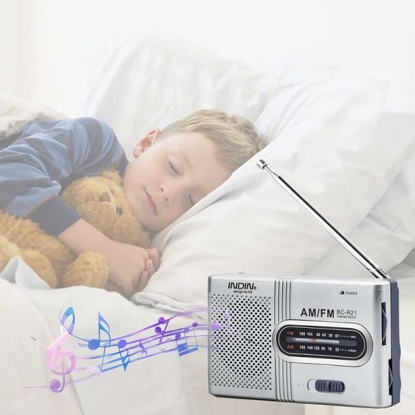 Bärbar radio liten radio Silver FM/AM (MW), extra stor inställningsknapp, miniradio med inbyggd högtalare, batteridriven