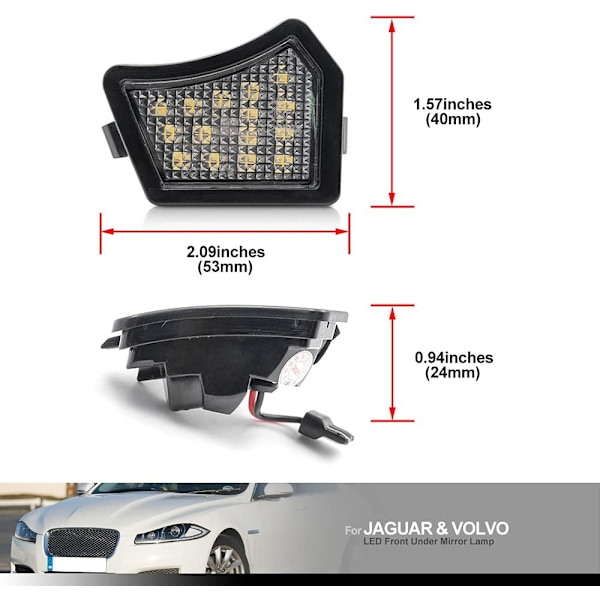 2kpl Led-taustapeilin lätäkkövalot Taustapeilin tervetuliaisvalot Volvo V40 XC90 S40 V50 C30 C70 S60 V60 S80 V70 XC70 Jaguar XF XE