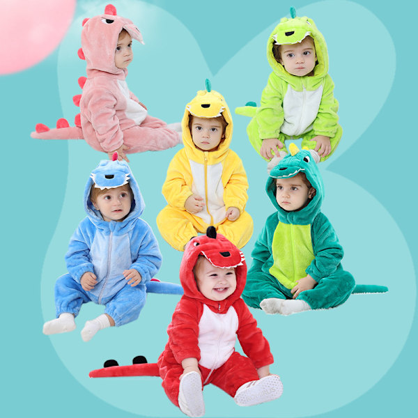 MJ51 Barnens nya flanell tunna dinosaurie enkelskikts romper jumpsuit H3306 Pink 120cm