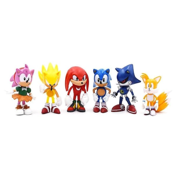 6 stycken Sonic The Hedgehog rörliga dockmodeller Barnleksak docka present