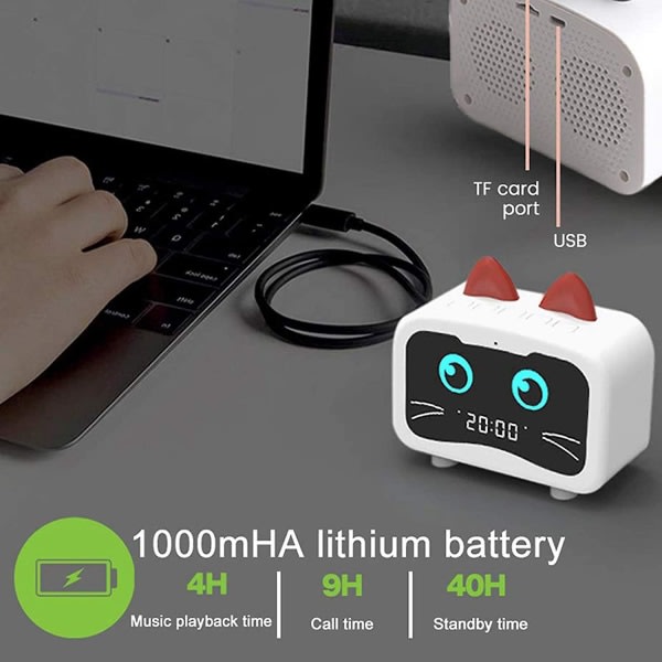 Hi-fi badrumshögtalare Bärbar Bluetooth 5.0-högtalare med laddningskabel, inbyggt batteri - Vit katt