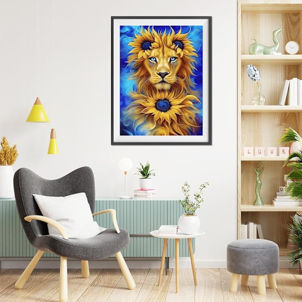 30x40cm, Lejon Diamantmålningskit Strassbroderi Canvas(