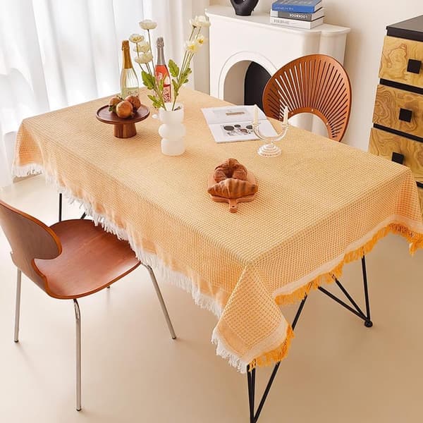 Våffelvävt sofföverdrag med tofsar, vändbart soffskydd i polyester-bomull för 1-4 sitssoffor, maskintvättbart, gult, 180x130 cm