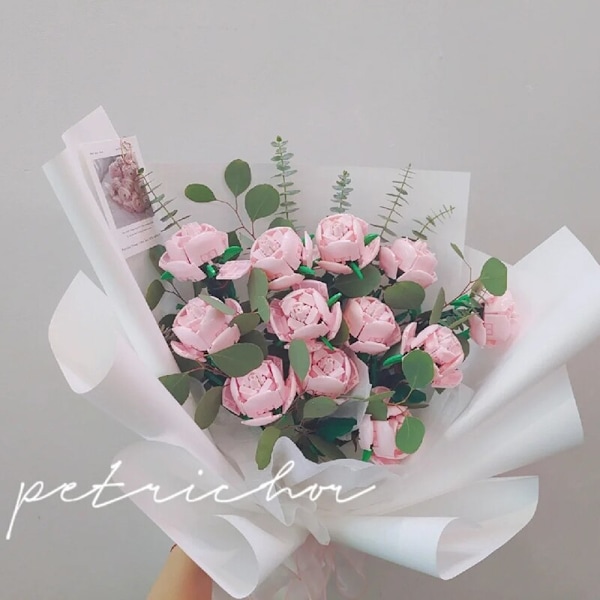 Pink Rose MOC Byggeklodser Legetøj Valentinsdag DIY Mursten Sæt Pargave Kærlighedserklæring Blomstersprog Første Kærlighed only flower 12Pcs