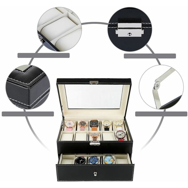 Klockbox läder presentförpackning män display 20 klockor