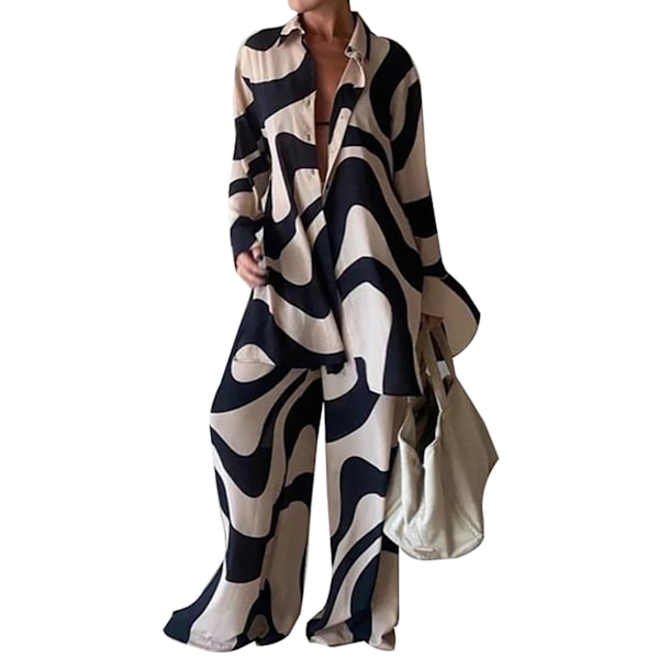 Naisten toppi ja housut kaksiosainen setti pitkähihainen paita ja löysät housut päivittäiseen käyttöön töissä, raidallinen stripe xl