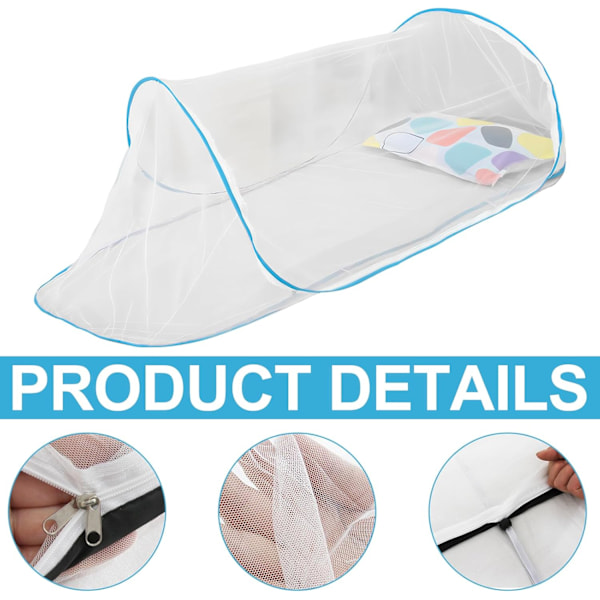Foldbar Myggnett for Enkelt Seng, Fint Nett, Reise & Camping Pop-Up Nett (Blå) blue
