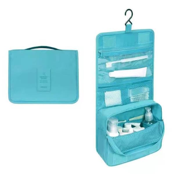 Multi-Compartment Toiletry Bag Waterproof Large Capacity Hanging Cosmetic Makeup Bag Sky Blue 0.1