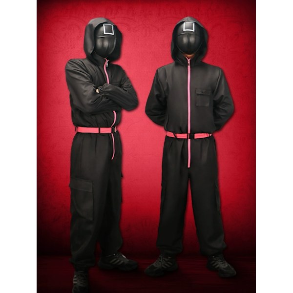 Uusi versio Squid Game Cosplay-asusta - Pelihyppyasu aikuisille miehille, musta univormu vyöllä, Cosplay-vaatteet Halloweeniin ja karnevaaliin D 2XL
