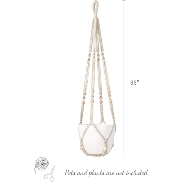 Set med 1 (KRUKOR ingår EJ) Växthängare Inomhus Hängande Planteringskorg med Träpärlor Dekorativ Blomkrukshållare Utan Tofsar för Inomhus Utomhus Boho