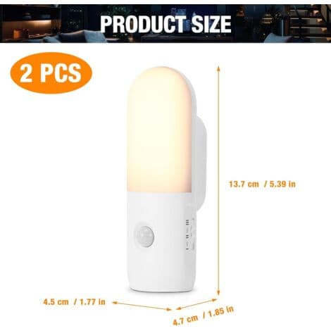 Rechargeable Night Light 2000mAh LED Lamp with Motion Sensor, 3000K 4000K 6000K Dimmable Spotlight with Automatic Detection (2-pack)