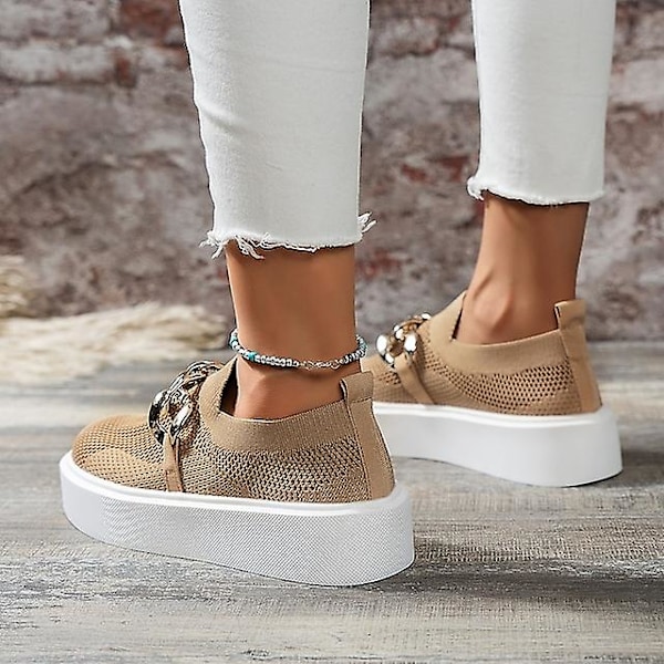 Dame sneakers, daglig kilehæl, rund tå, minimalisme, mesh loafer, ensfarvet sort hvid khaki Black Black 41