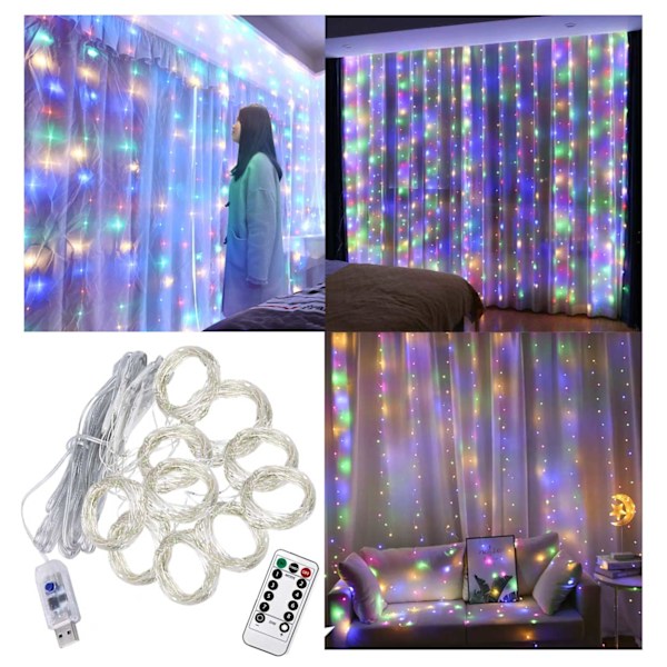 LED Gardin USB Ljusslinga med Fjärrkontroll 3M Flerfärgad flerfärgad multicolor