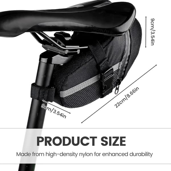 Cykel sadeltaske, vandafvisende 600D polyester, 2-3L kapacitet, værktøjsfri montering, til racercykler, MTB, pendling, sort
