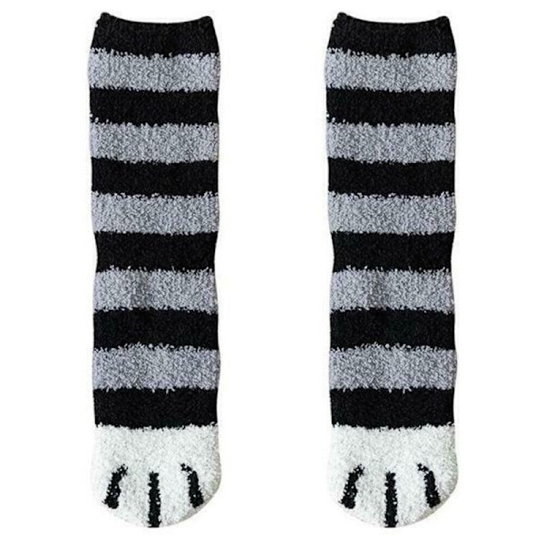 Plushstrumpor för kvinnor, varma strumpor, vinter, söta kattpottar, sovstrumpor black strips