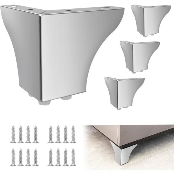 Set med 4 10 cm Metall Soffben, Moderna Robusta Möbelben för Soffa, Skåp, Bord (Silver)