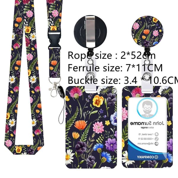 ID-kort Holder Lanyard Bukett Blomstermønster