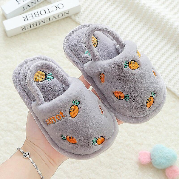 Småbarnssko Vinter Baby Hjemmesko Jenter Jordbær Varme Bomullstøfler Innendørs Sklisikre Slides Barn Gutt Pantufa Infantil Kostymesko Grå Gray 26-27(inner 17cm)