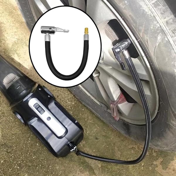 Bil Luftpumpe - 232 mm - Luftpumpe - Bilpumpe - Ventiladapter - Adapter til Luftslange til Bildæk