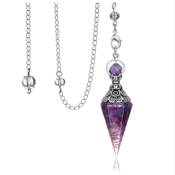 Chakra Kristallpendel Hexagonal Reiki Healing Kristallpunkter Ädelstenspendel för Spådom (Ametist)