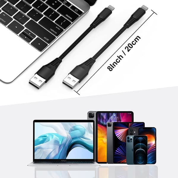 5-pakning kort Lightning-kabel (20 cm). iPhone hurtigladekabel USB
