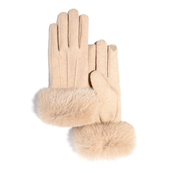 Vintervarma pekskärmshandskar Stickad Ull Fleece-Beige