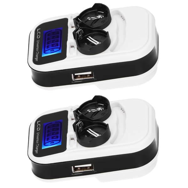 2 stk LCD-knapcelsbatteriladere til LIR2016 LIR2025 LIR2032 ML2016 ML2025 ML2032 CR2032 EU-stik 100‑240V 0.2