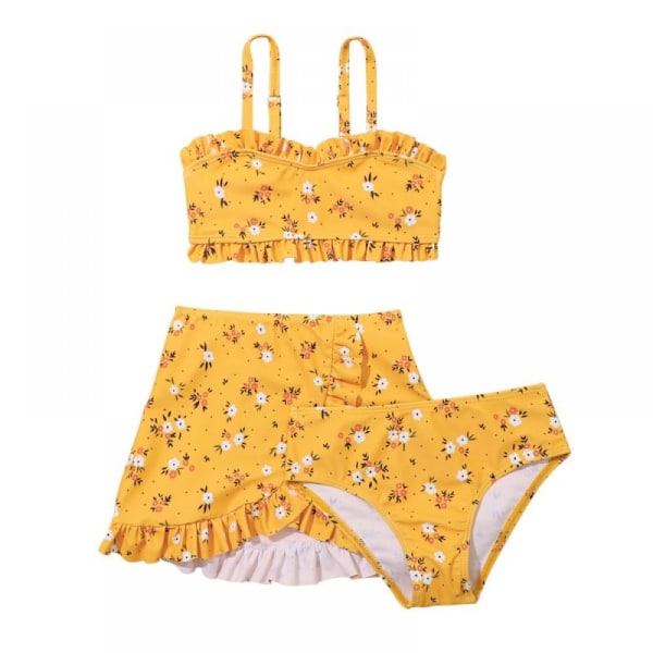 SYNPOS 2-10 år flickor 3-delad bikini badkläder Barn sjöjungfru Tankini baddräkt sommar strandset gul 4-6 år
