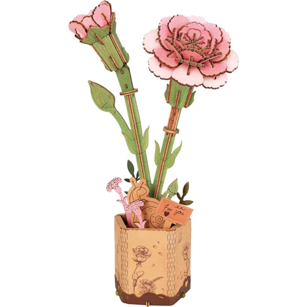 3D Træpuslespil Blomsterbuket Model Sæt til Voksne, Evighedsblomster, Romantisk Gave til Hendes, Kvinder, Mor, Jul/Fødselsdag/Valentinsdag Pink Carnation