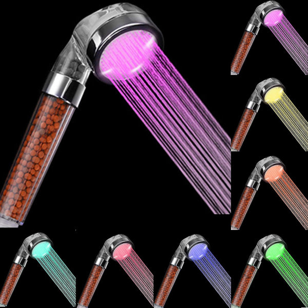 Högtrycksvattenbesparande 7 färger Bytande ljus Handhållet högtrycksspa duschhuvud