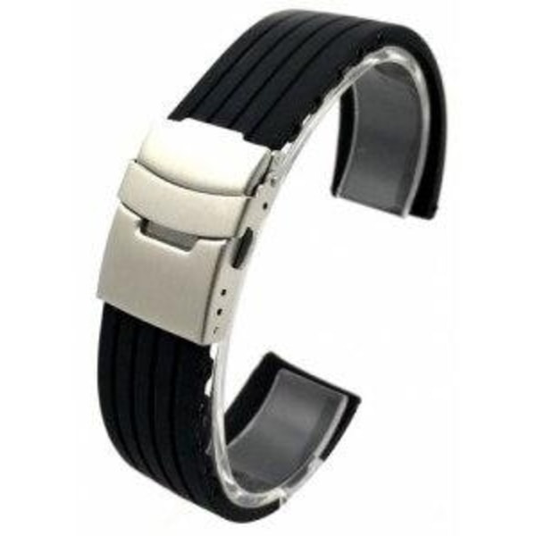 Silikonarmband 22 mm med säkerhetslås Black Svart