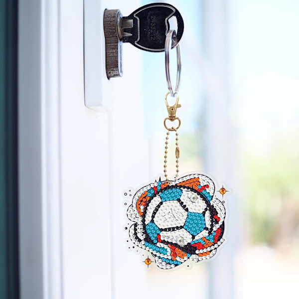 6 st DIY 5D Färgglada Fotboll Diamantmålning Nyckelring Kit D