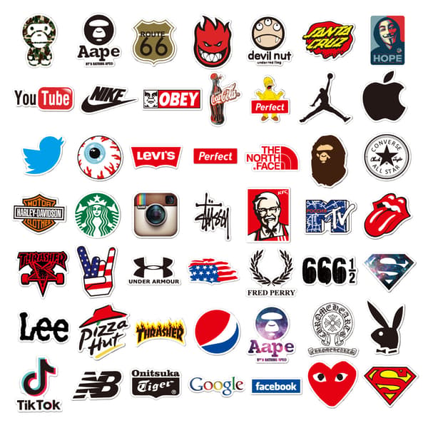 100 dekorative logoklistremerker uten gjentakelse E