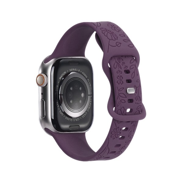 Armband till iWatch S9 876SE Apple Watch med präglad liten ros i silikon Solros - mörk lila Sunflower - dark purple 42/44/45/49mm