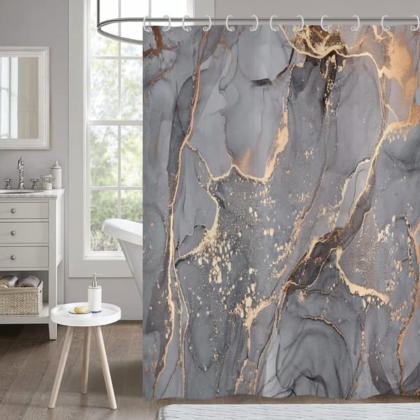 Grått Marmor Duschdraperi 180x200, Glitter Duschdraperi Guld Sprickor Ab_OF