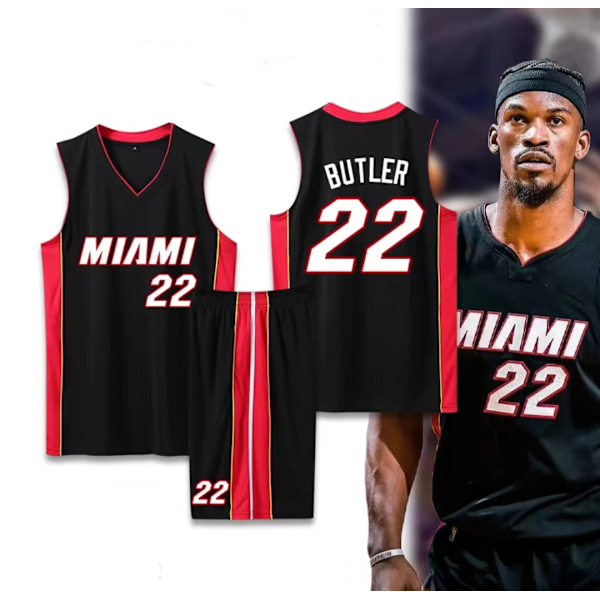 Basketballdrakter Sportswear Jimmy Butler Miami Heat Nr. 22 Basketballdrakter Voksne Barn Fotballdrakter Klassisk Svart Classic Black children 20（105-120cm）