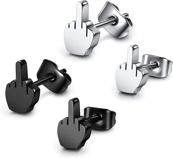 2 par Punk Rostfritt Stål Silver Svart Långfinger Stud Örhängen_OF