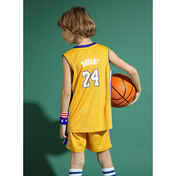 Kobe Bryant #24 Basketbollströja Set Lakers Uniform För Barn Tonåringar Gult Yellow XL (150-160CM)