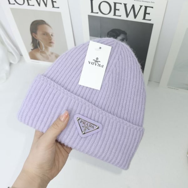 Lämmin talvinen neulottu pipo Syksy ja talvi pipo Käänteinen kolmio Muotimerkki Rento Korvanlämmittimet Unisex Vaalean violetti Light purple M
