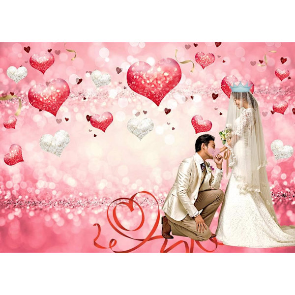 Valentinsdag bakgrunn rosa hjerte glitter paljetter bokeh fotografering bakgrunn bryllup 5x3ft foto bakgrunn nyfødt brud