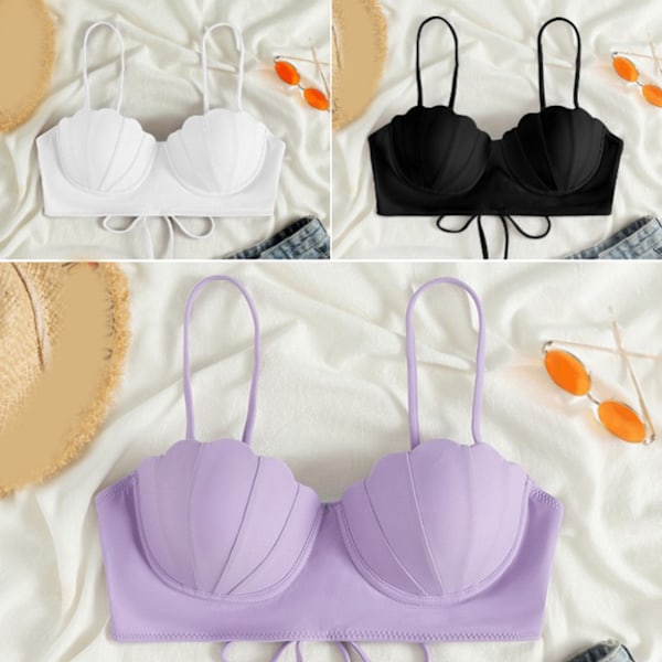 Naisten Bikinitoppi Push Up Uimapuku Yläosa Kaarituellinen Pehmustettu uimapuku yläosa, vain musta Black XL