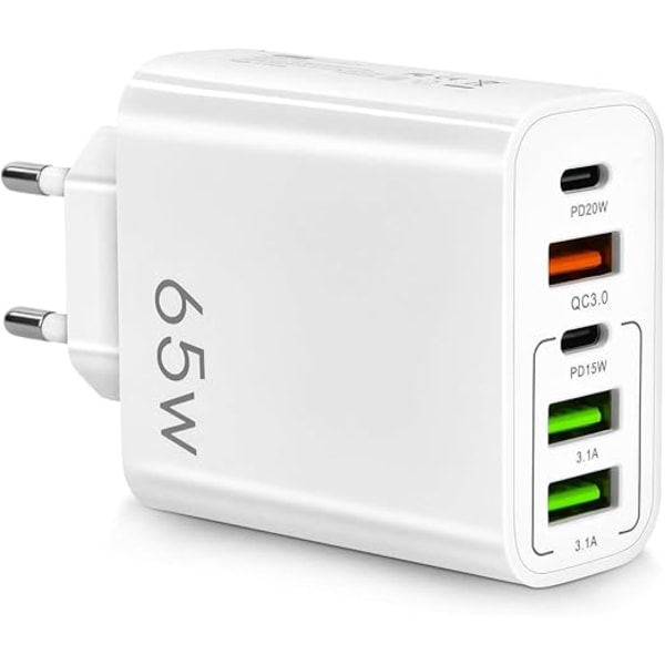 Flera Laddare 65W 5 USB-Portar C, QC3.0, USB C PD20W Adapteri, Flera Laddare, Nopeampi ja Turvallisempi Lataus. Yhteensopiva Kaikkien Matkapuhelimien Kanssa